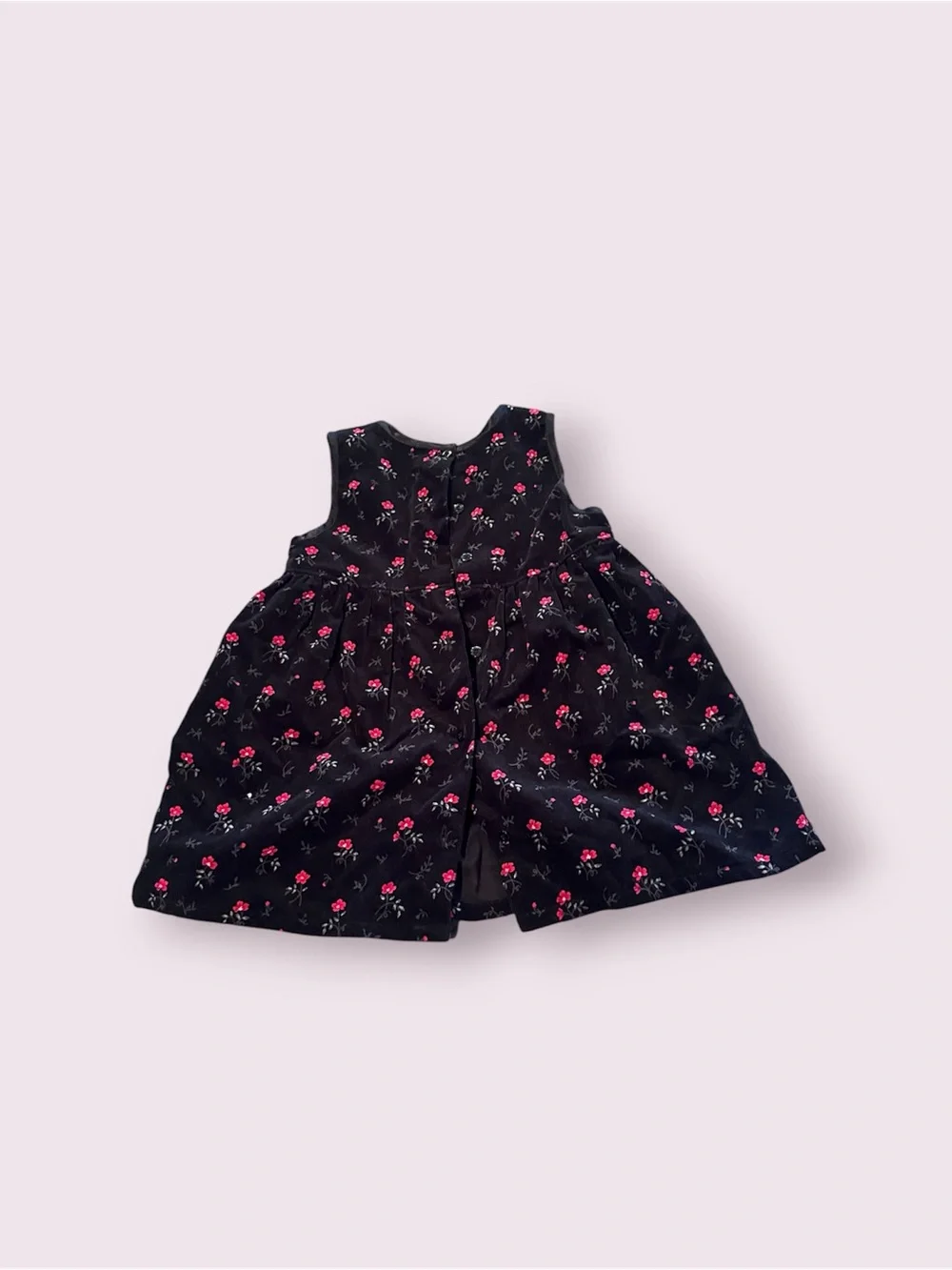 Vintage Toddler OshKosh B'gosh Black Red Floral Print Velvet Dress Size 3T